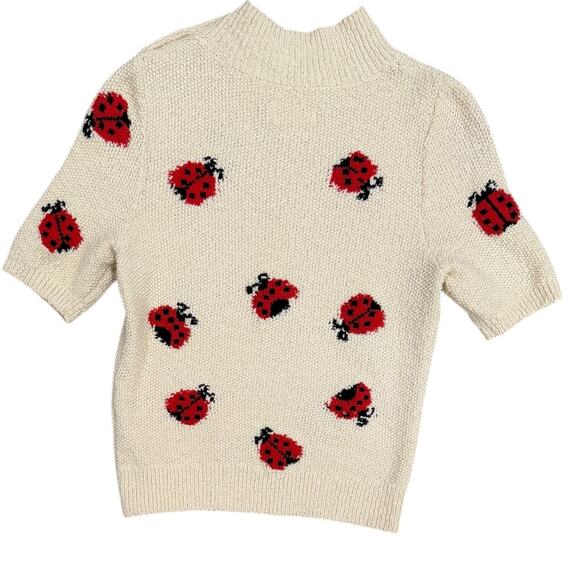 Anthropologie Maeve Ladybug Short Puff Sleeve Sweater - Picture 4 of 8